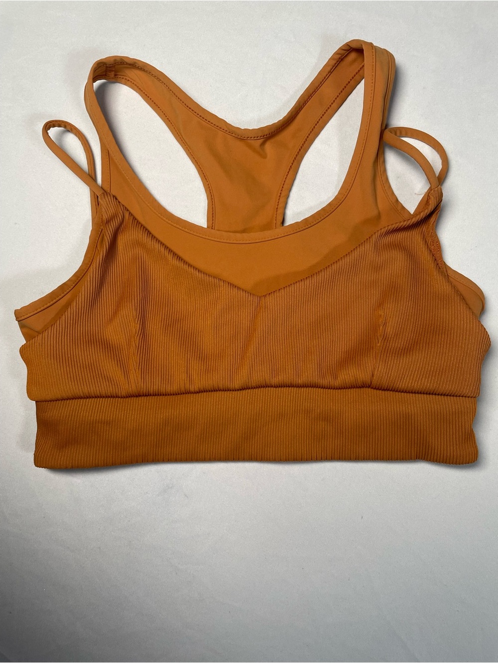 Enavant Ribbed Layered Sports Bra Athletic Top Fitness Athleisure Size S Orange